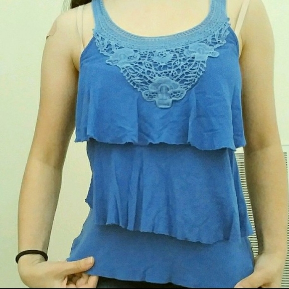 Blue Layered Ruffle Tank Top - Picture 7 of 7